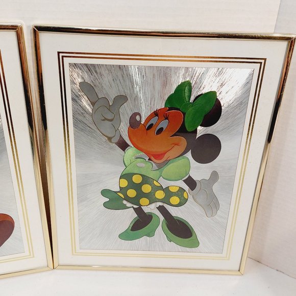 Vtg 1986 The Walt Disney Mickey and Minnie Mouse Foil Art Print Framed 1… - Picture 3 of 6